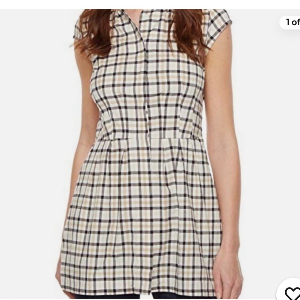 Pendelton Capped Sleeve Preppy CottonCream Black Fit & Flare Mini Dress / Tunic